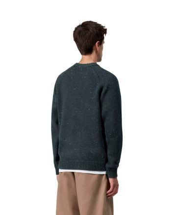 Hombre con Jersey de lana Carhartt WIP Anglistic Sweater Speckled Deep Lagoon