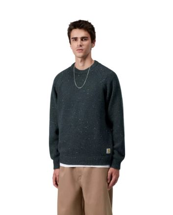 Hombre con Jersey de lana Carhartt WIP Anglistic Sweater Speckled Deep Lagoon