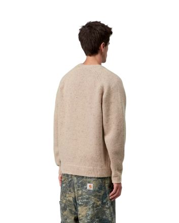 Hombre con suéter de lana Carhartt WIP Anglistic Sweater Speckled Fleur de Sel
