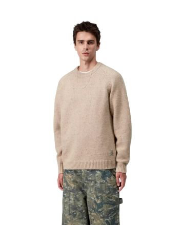 Hombre con suéter de lana Carhartt WIP Anglistic Sweater Speckled Fleur de Sel