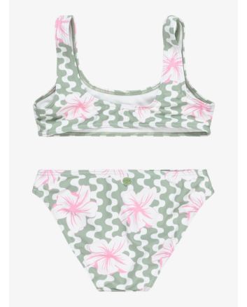 Conjunto de bikini bralette Roxy Girl Party Waves verde para niña 6 a 16 años