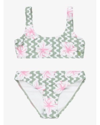 Conjunto de bikini bralette Roxy Girl Party Waves verde para niña 6 a 16 años
