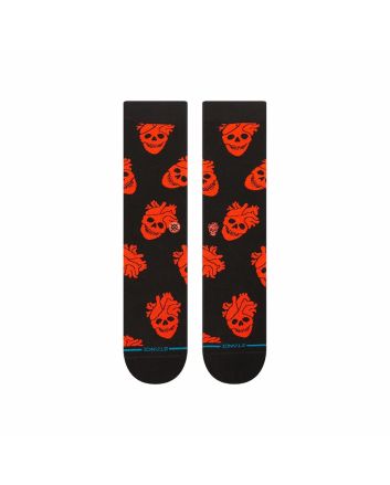 Calcetines Stance Fallin In Skull Crew en color negro con calaveras rojas, diseño exclusivo en colaboración con StrangeLove