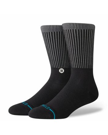 Calcetines Stance Icon Crew Black, diseño unisex con caña alta y líneas verticales en contraste 