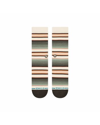 Calcetines Stance Rockford Crew en color Sea Green con rayas horizontales en tonos tierra y pastel, caña media y puntera reforzada