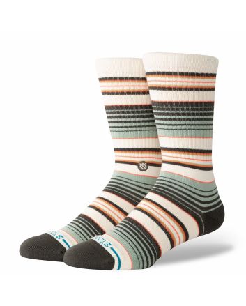 Calcetines Stance Rockford Crew en color Sea Green con rayas horizontales en tonos tierra y pastel, caña media y puntera reforzada