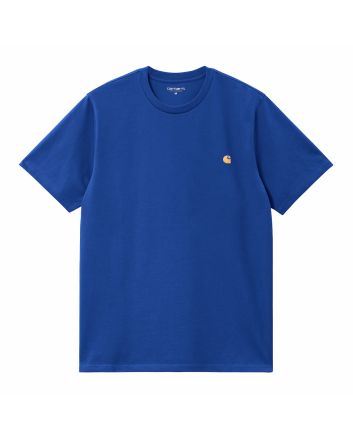 Camiseta holgada de manga corta Carhartt WIP Chase Azul Acapulco con logo dorado para hombre
