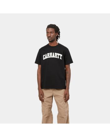 Hombre con Camiseta de manga corta Carhartt WIP University Negra con logo Blanco 