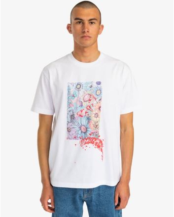 Hombre con camiseta orgánica de manga corta RVCA Sage Vaughn Floral Blanca