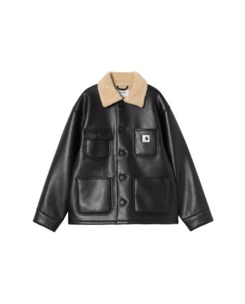 Abrigo Carhartt WIP Shepton OG Michigan Coat negro con forro de borreguito para mujer