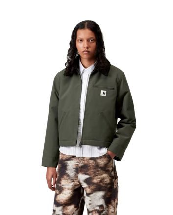 Mujer con Cazadora Carhartt WIP W' Newkirk Jacket verde con estampado interior de perro