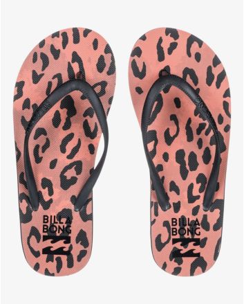 Chanclas Billabong Dama color coral con animal print de leopardo para mujer