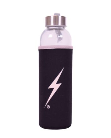 Botella de agua reutilizable de cristal Lightning Bolt Forever en negro claro