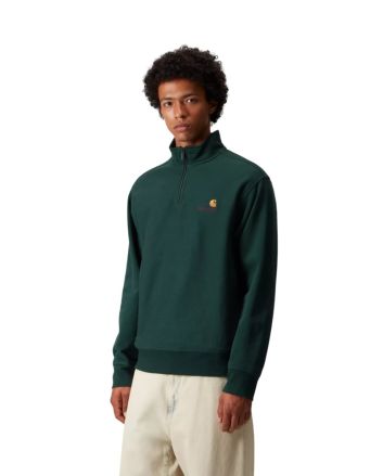 Hombre con sudadera de cremallera parcial Carhartt WIP American Script Verde Dark Fir