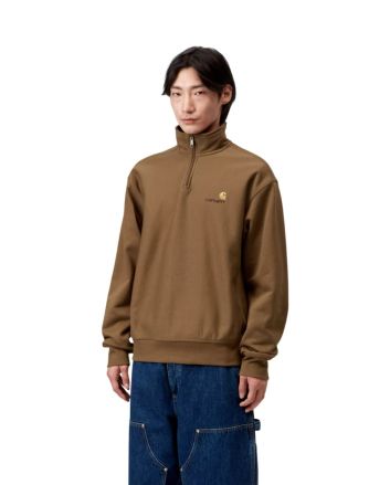 Hombre con sudadera Carhartt WIP Half Zip American Script Hamilton Brown