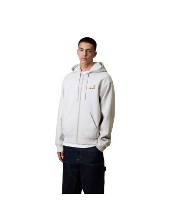 Hombre con Chaqueta tipo Sudadera Carhartt WIP Hooded American Script Jacket Gris Ceniza Jaspeado