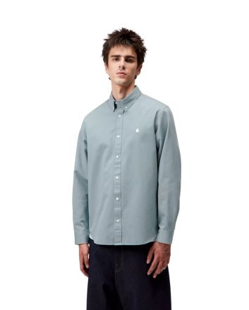 Hombre con Camisa Carhartt WIP L/S Madison Shirt Citadel-Wax 