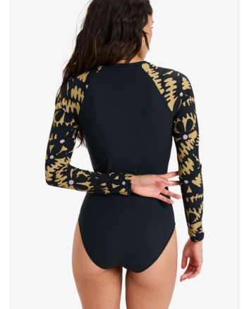 Licra de surf Roxy mujer con manga larga y cremallera negra con estampado floral