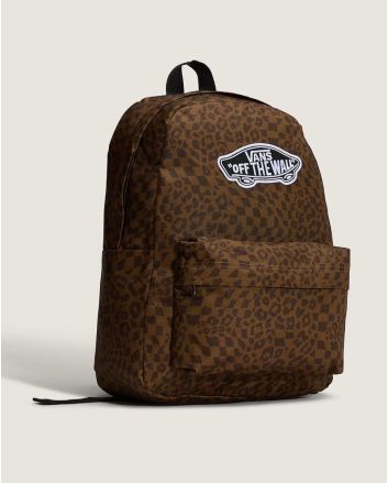 Mochila escolar Vans Old Skool Classic Marrón con estampado de leopardo Unisex 