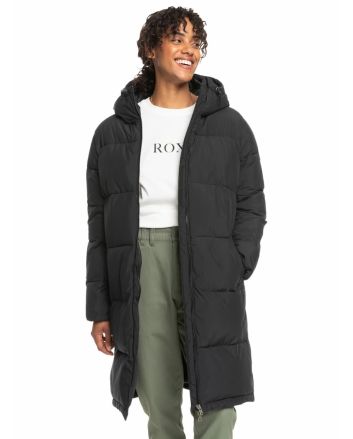 Mujer con parka acolchada con capucha Roxy Test of Time en Negro Antracita