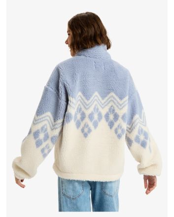 Mujer con forro polar sherpa de media cremallera Roxy Mountain Story Blanco y Azul