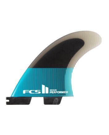 Quillas para tabla de surf FCS II Performer Performance Core Tri-Fins en color turquesa y negro Talla M