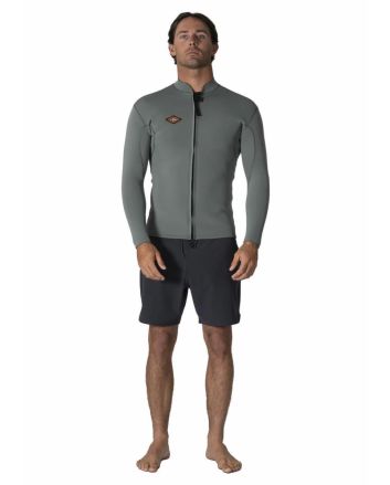 Hombre con chaqueta de neopreno Vissla Solid Sets 2mm Front Zip Jacket Moss 