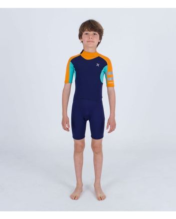 Niño con Traje de surf de primavera con manga corta y cremallera en la espalda Hurley Kid Advant 2/2mm Azul