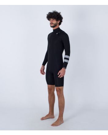 Hombre con traje de surf de primavera con manga larga y cremallera en el pecho Hurley Advant 2/2mm Springsuit Negro 