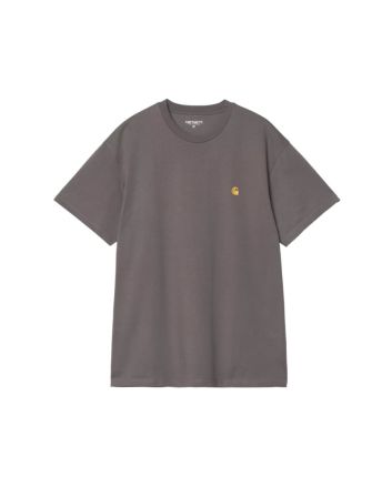 Camiseta de manga corta Carhartt WIP Chase color gris pórfido y dorado para hombre
