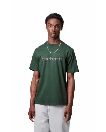 Hombre con Camiseta de manga corta Carhartt WIP Script Verde Sicomoro con logo morado