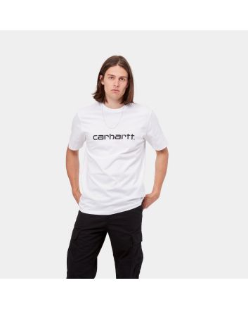 Hombre con camiseta de manga corta Carhartt WIP Script blanca con logo negro