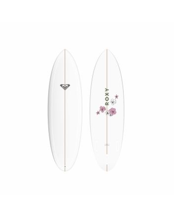 Tabla de Surf Funboard Roxy Egg 6'4 43,1 Litros Blanca con detalles florales y sistema de quillas Futures