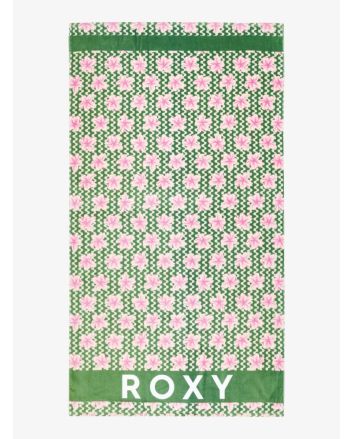 Toalla de playa Roxy Cold Water verde con estampado floral y logo grande