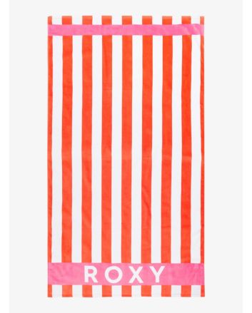 Toalla Roxy Cold Water Printed a rayas naranja y blanco con logo grande en franja rosa