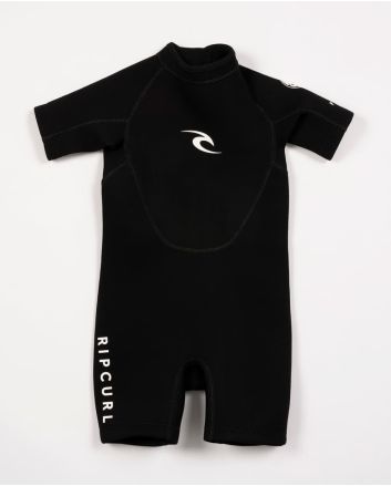 Traje de Surf de primavera con manga corta y cremallera en la espalda Rip Curl Grom Freelite 2mm negro para niño 2-6 años