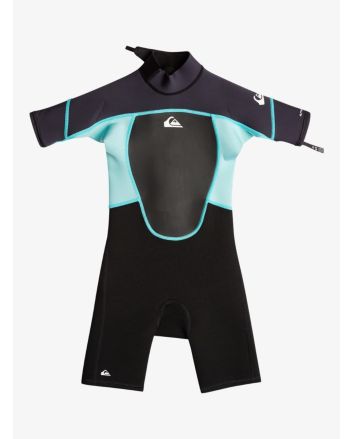 Traje de Surf de primavera con manga corta y cremallera en la espalda Quiksilver Kids Prologue 2/2mm negro y azul para niño 2-7 años