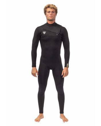 Hombre con traje de surf con cremallera en el pecho Vissla Seven Seas Comp 3/2mm Negro