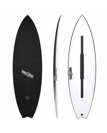Tabla de surf JS Industries Xero Fusion Easy Rider 5'8 Hyfi 3.0 blanca y negra con sistema FCS II 5 quillas