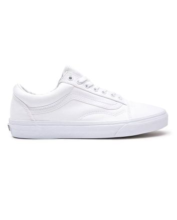 Zapatillas de skateboard Vans Old Skool blancas con suela y banda lateral blanca