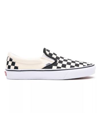 Zapatillas de lona Vans Classic Slip blancas con estampado checkerboard negro y blanco Unisex