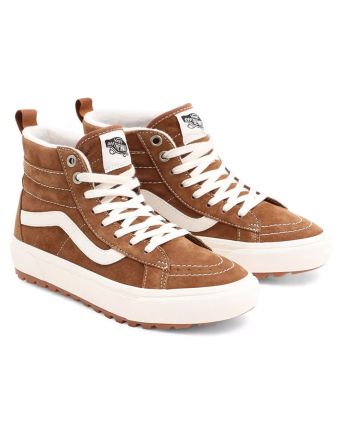 Zapatillas de caña alta Vans SK8-Hi MTE-1 en color marrón con banda lateral y suela blanca Unisex 