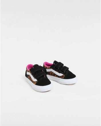 Zapatillas con cierre adherente Vans Old Skool V Negras y Rosas con estampado de leopardo para niño/a 1-4 años