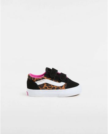 Zapatillas con cierre adherente Vans Old Skool V Negras y Rosas con estampado de leopardo para niño/a 1-4 años