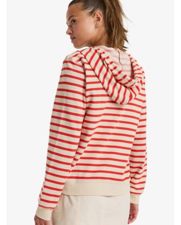 Mujer con sudadera de capucha y cremallera Roxy Perfect Stripe Blanca y Roja