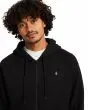 Hombre con sudadera de capucha y cremallera Volcom Single Stone negra bordado logo