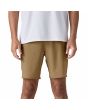Hombre con bermudas híbridas Patagonia Hydropeak Hybrid  Walk Shorts 18" Slab Khaki