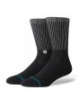 Calcetines Stance Icon Crew Black, diseño unisex con caña alta y líneas verticales en contraste 