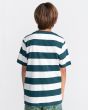 Chico con camiseta de manga corta Rodrigo turquesa con rayas blancas posterior
