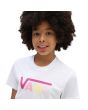 Niña con camiseta de cuello redondo Vans Flying V Crew Girls blanca logo multicolor